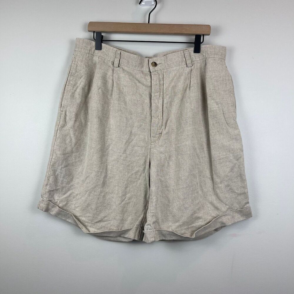 L.L. Bean Shorts Mens 38 Beige Linen Blend Chino Beachy Coastal Core Lightweight